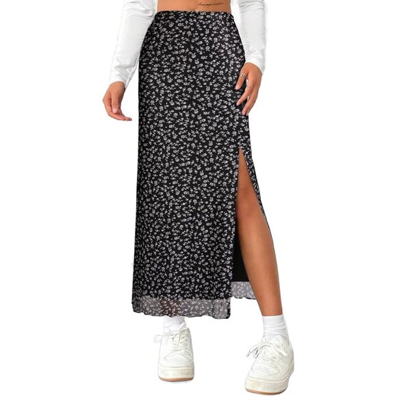 Trendy Mesh Side Slit Maxi Skirt - Boho Floral, High Waisted, Summer Must-Have - Picture 1 of 5